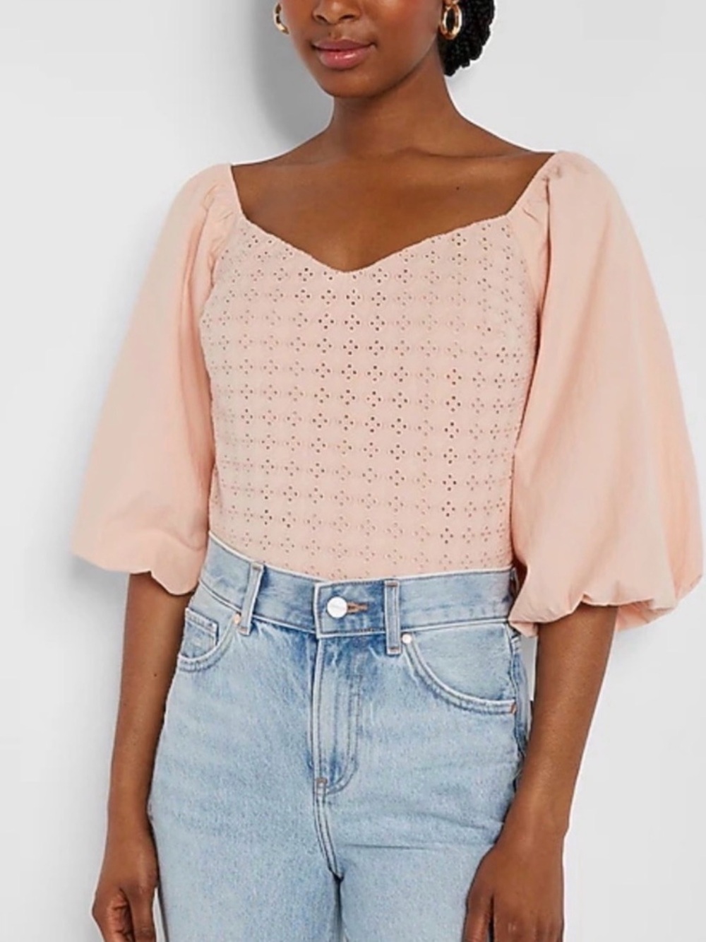 express rose pink eyelet puff sleeve top size medium fairy cottagecore coquette